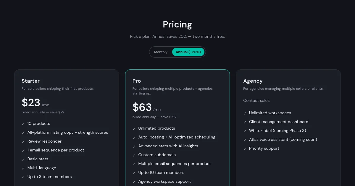 Framvio pricing page