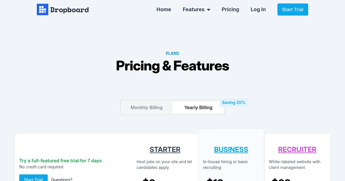 Dropboard pricing page