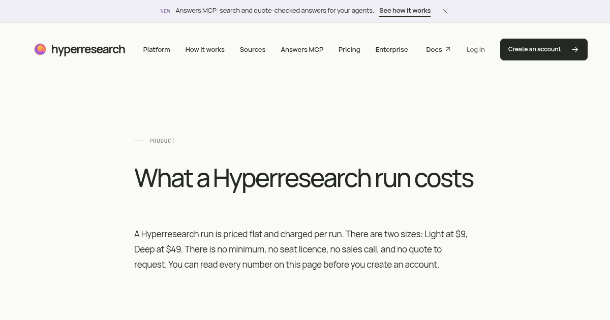 Hyperresearch pricing page