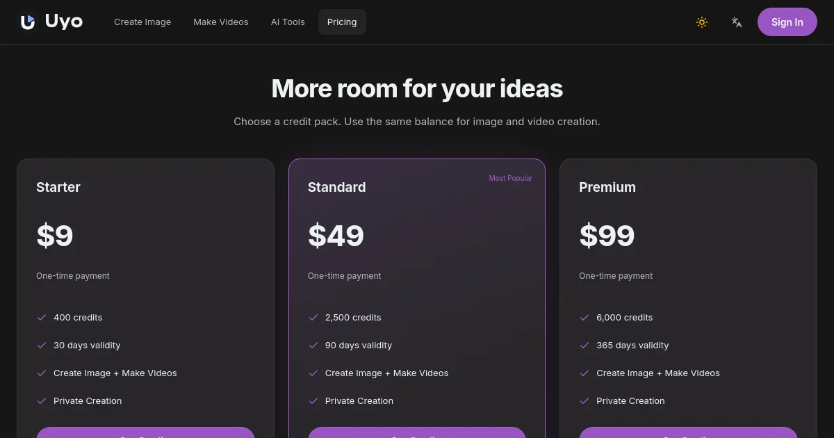 Uyo pricing page