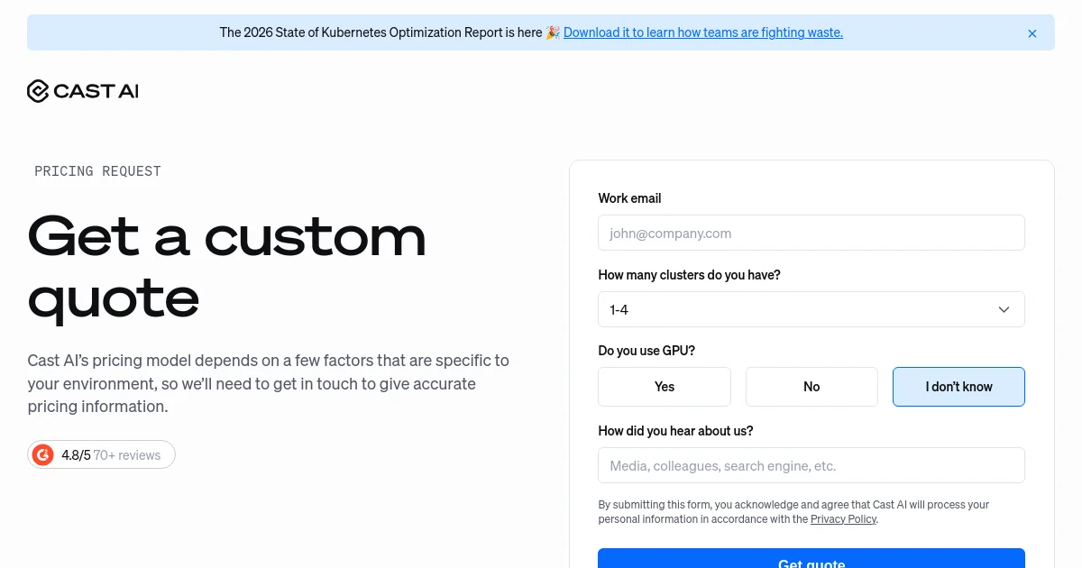 Cast AI Israel pricing page