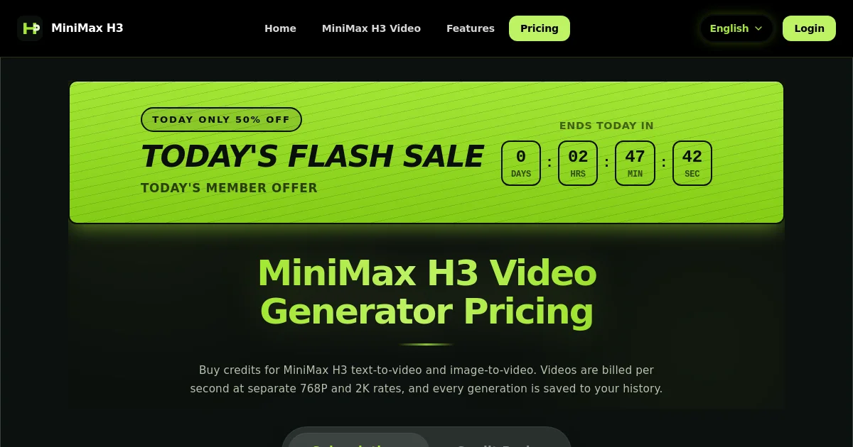MiniMax H3 Video Generator pricing page