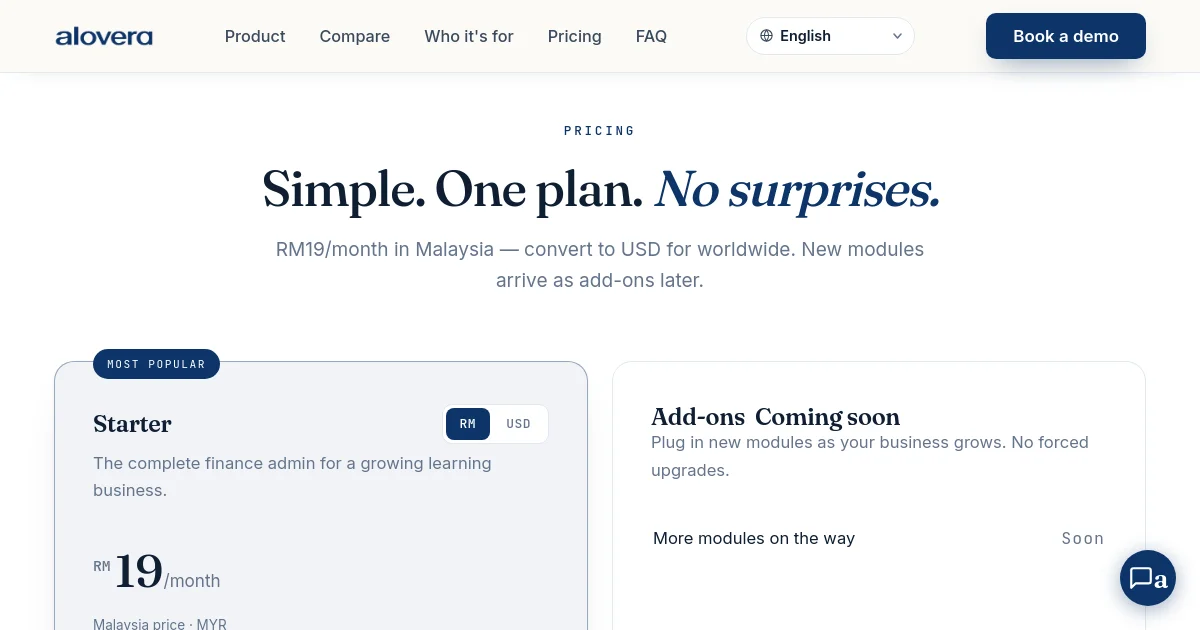 Alovera pricing page