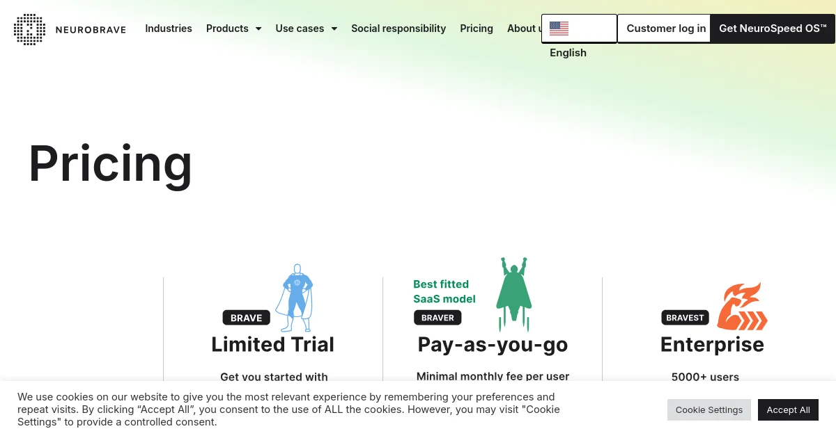 NeuroBrave pricing page