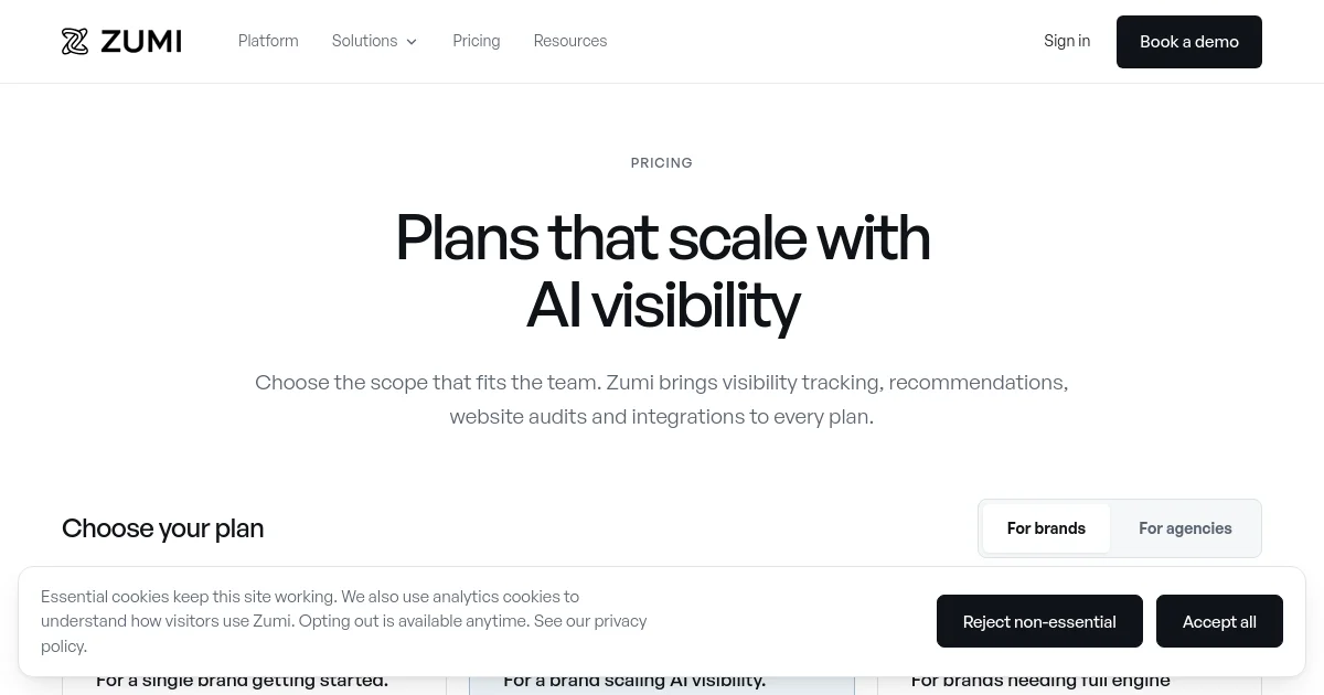 Zumi pricing page