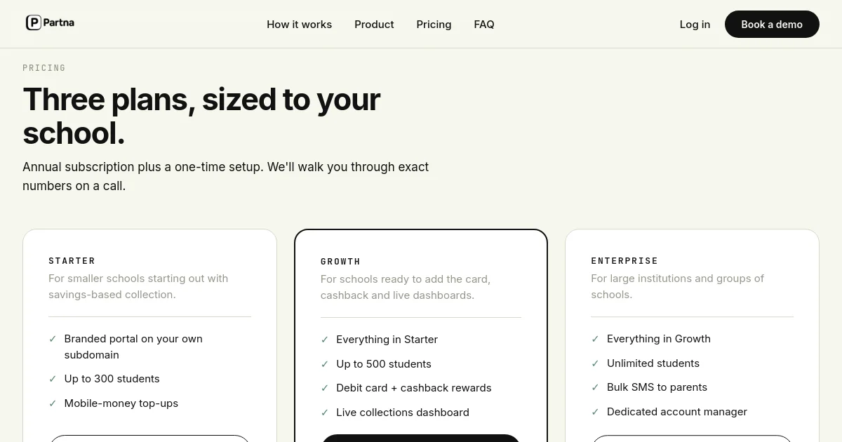 Partna pricing page