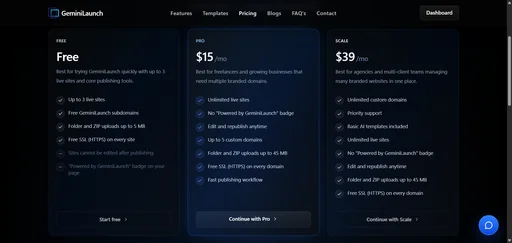 GeminiLaunch pricing page