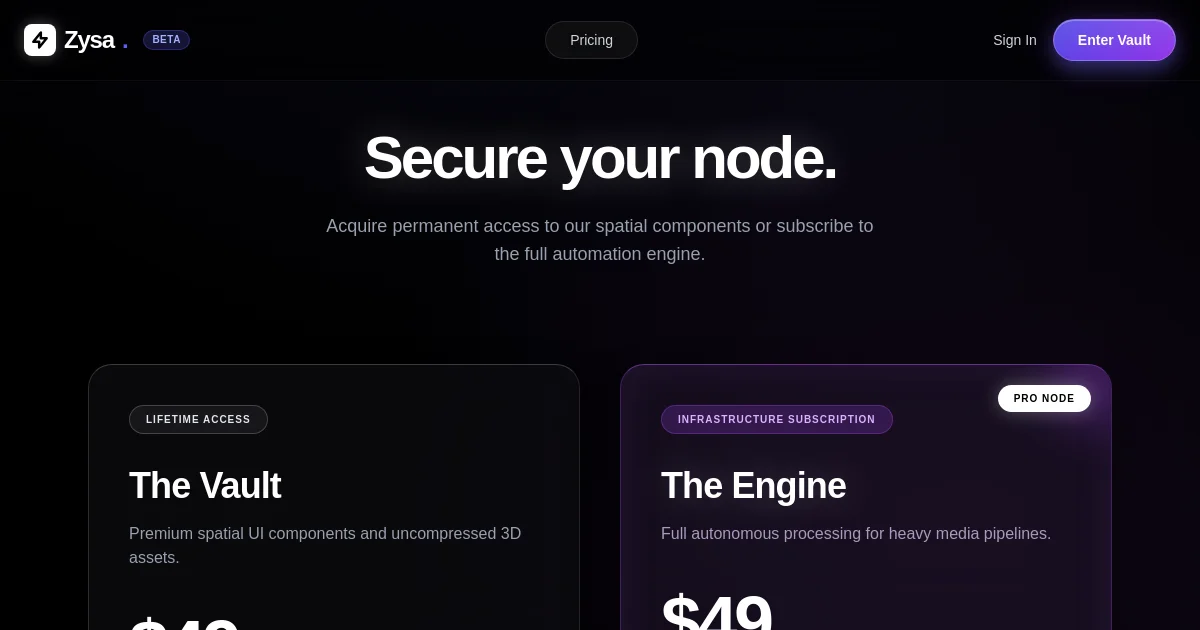 Zysa pricing page