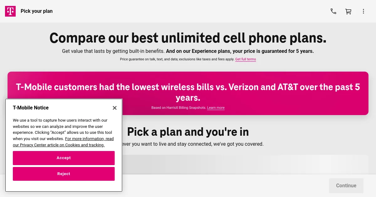 T-Mobile pricing page