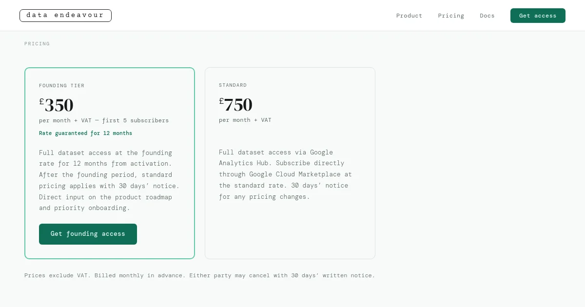 Data Endeavour pricing page