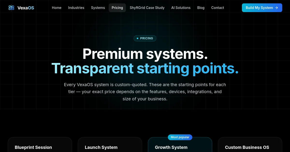 Vexaos pricing page