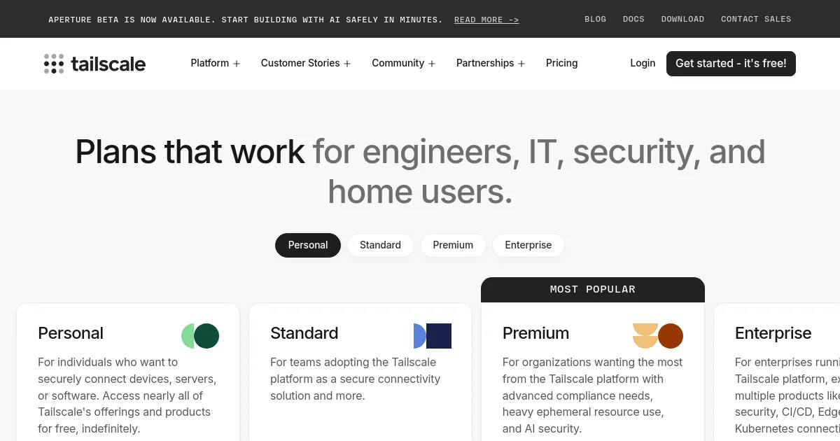 Tailscale pricing page
