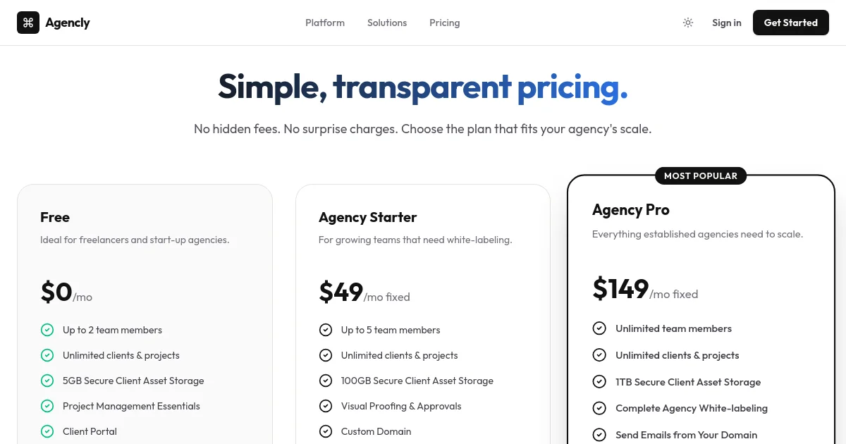 Agencly pricing page