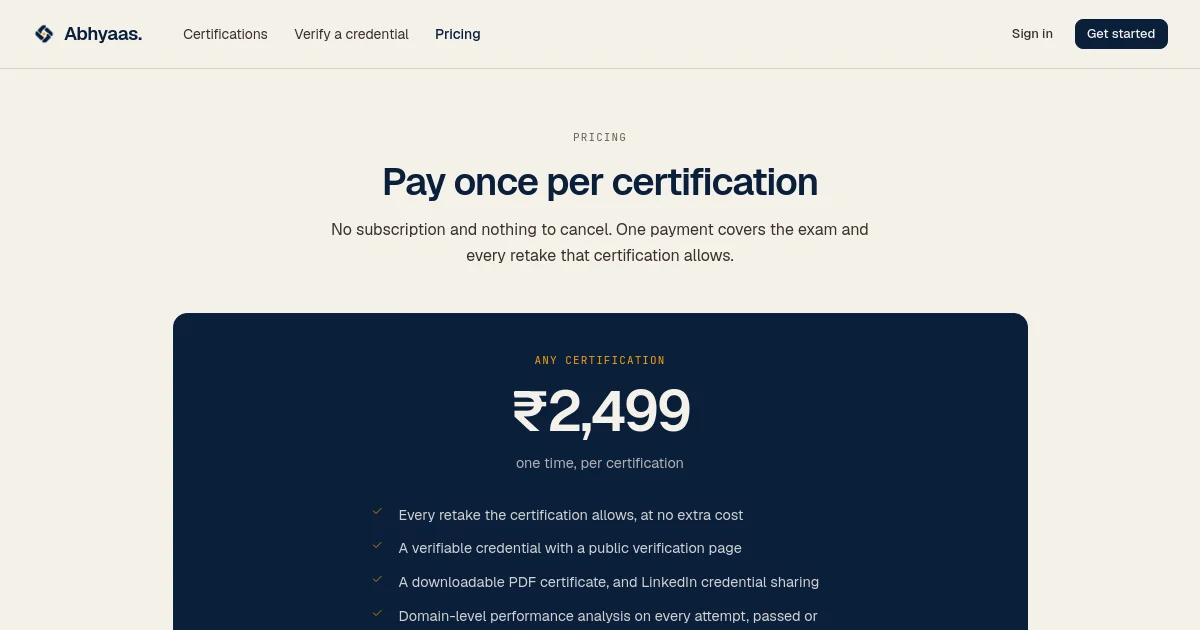 Abhyaas pricing page