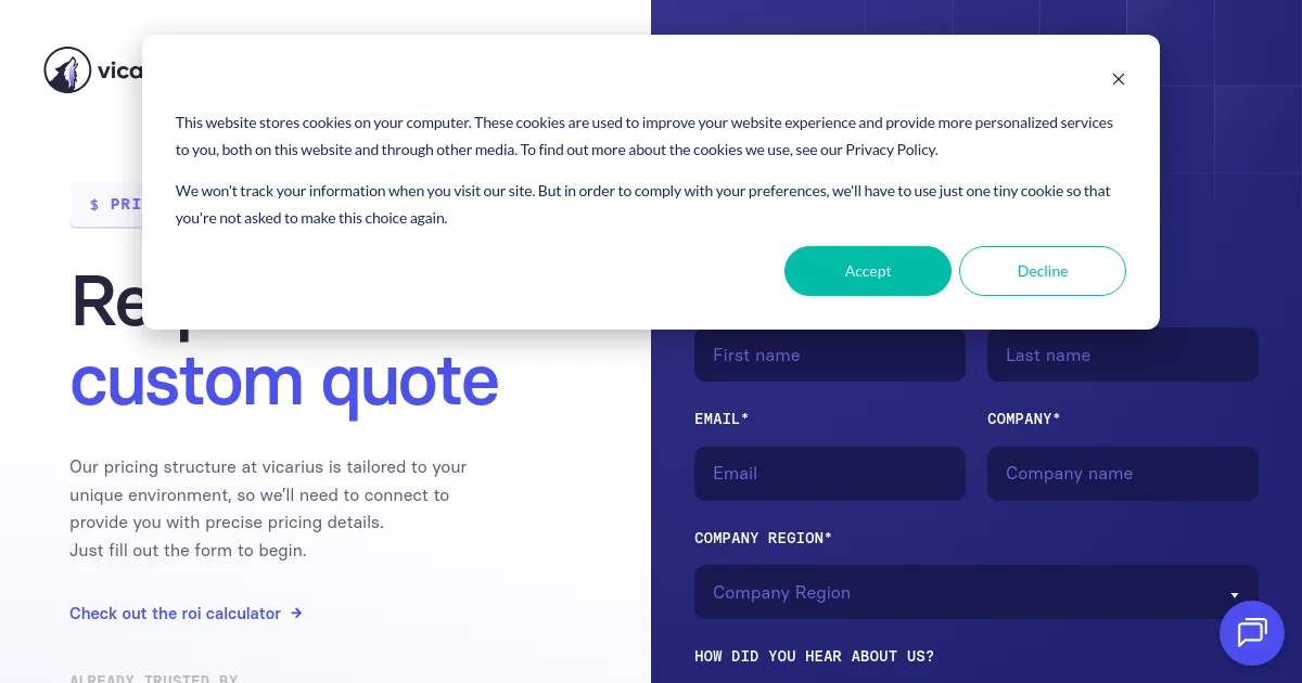 Vicarius pricing page
