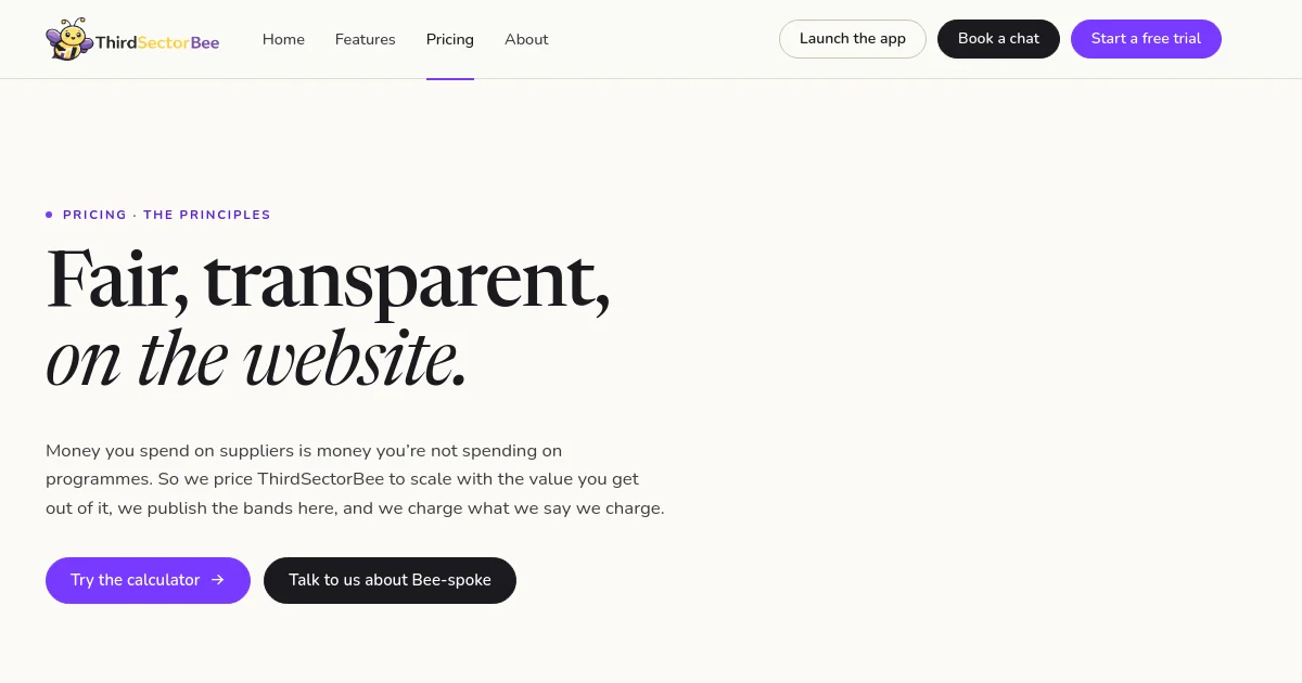 Thirdsectorbee pricing page