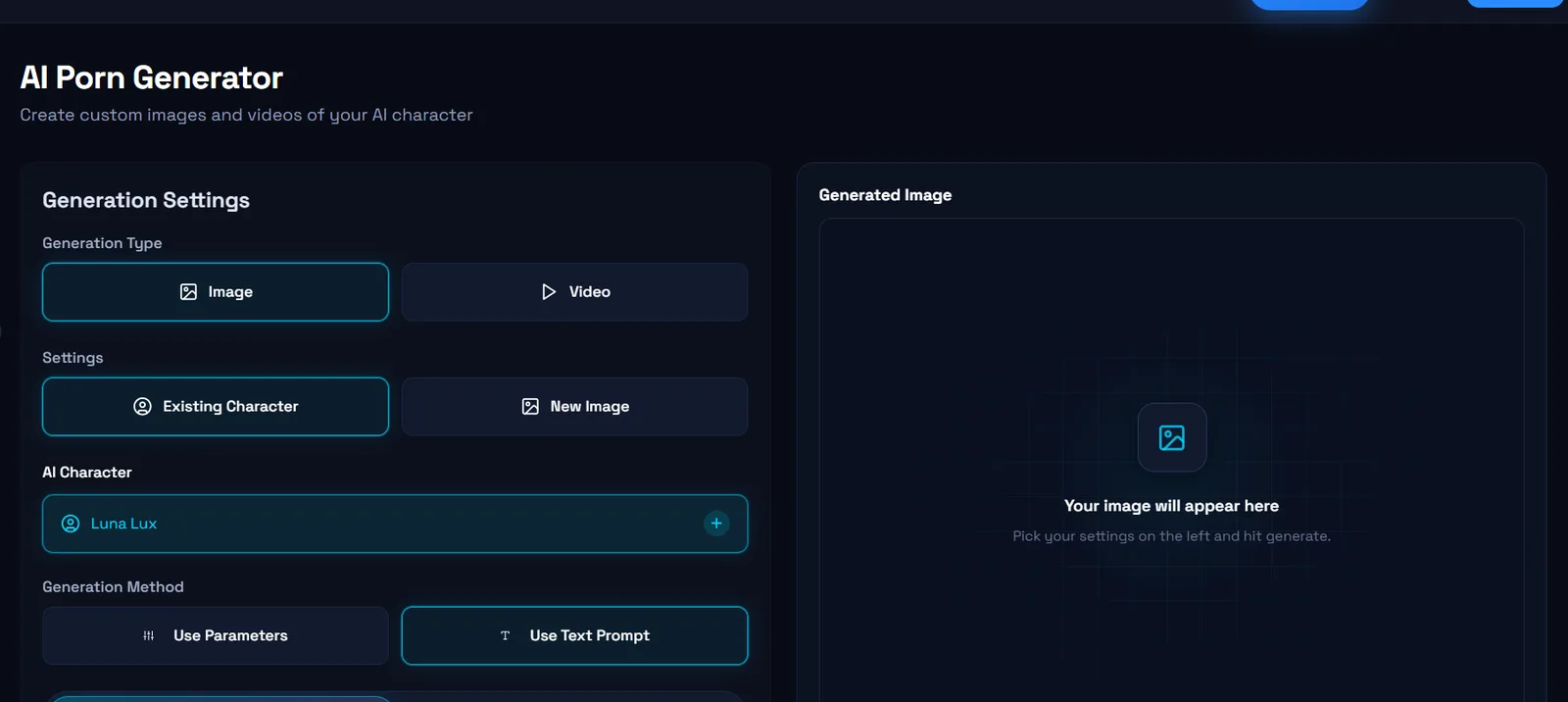Darlink AI generator interface with image and video generation options