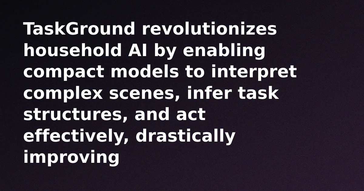 Diagram illustrating the TaskGround framework's Ground-Infer-Execute process with a household scene and a request leading to an action sequence.