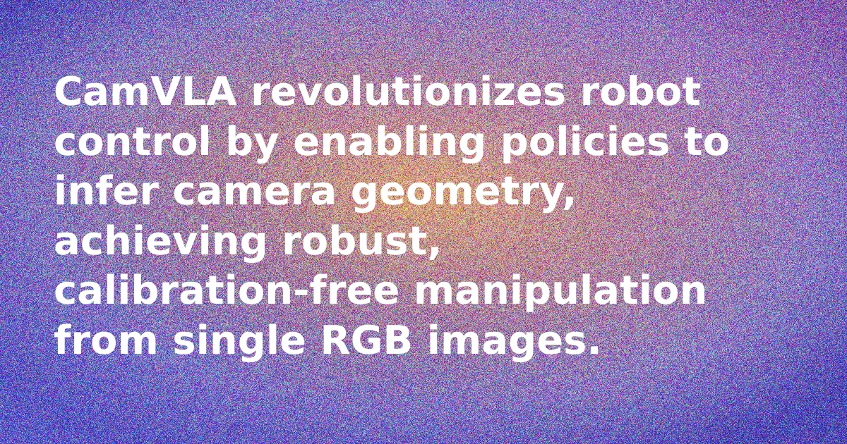 Diagram illustrating the CamVLA architecture showing input image, camera-centric action prediction, hand-eye matrix prediction, and final robot base frame action generation.