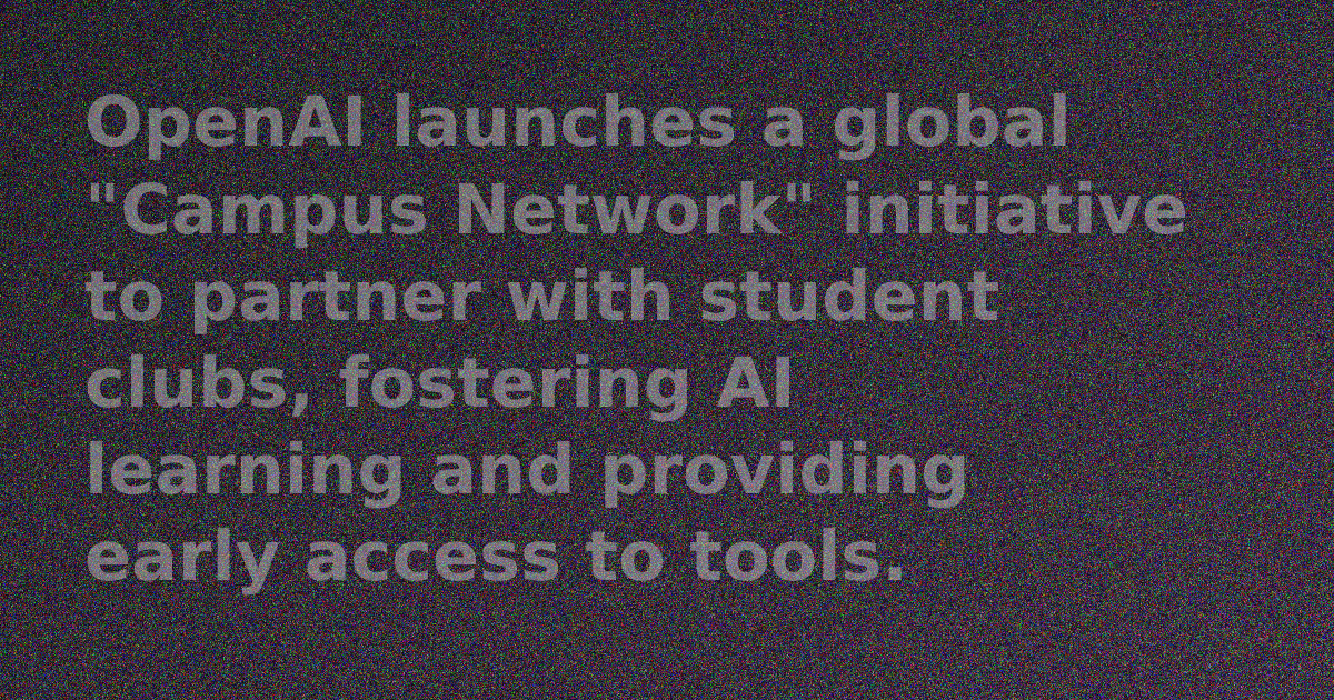 OpenAI logo displayed prominently on a digital screen with a backdrop of diverse university students.