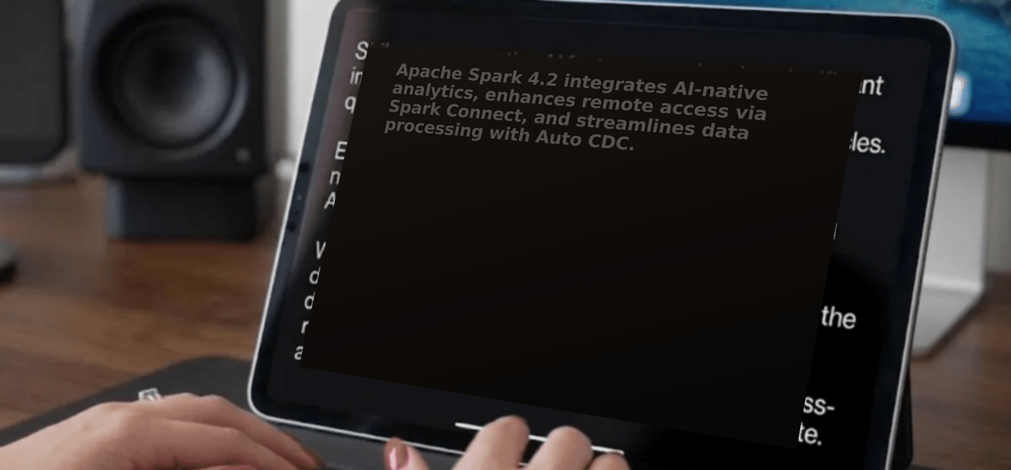 Abstract representation of data flow and AI integration in Apache Spark 4.2