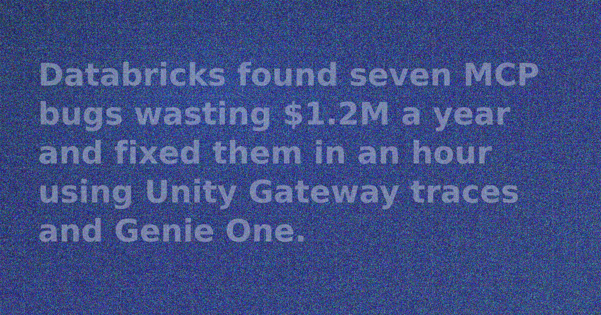 Databricks Unity Gateway tracing dashboard showing MCP tool errors and token waste