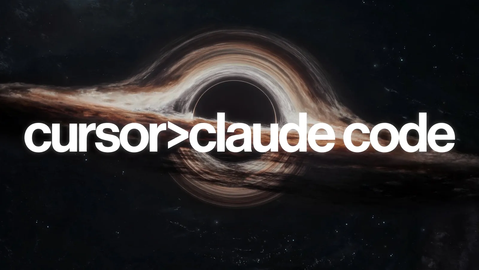 Cursor vs Claude Code poster in cyan on a dark accretion disk
