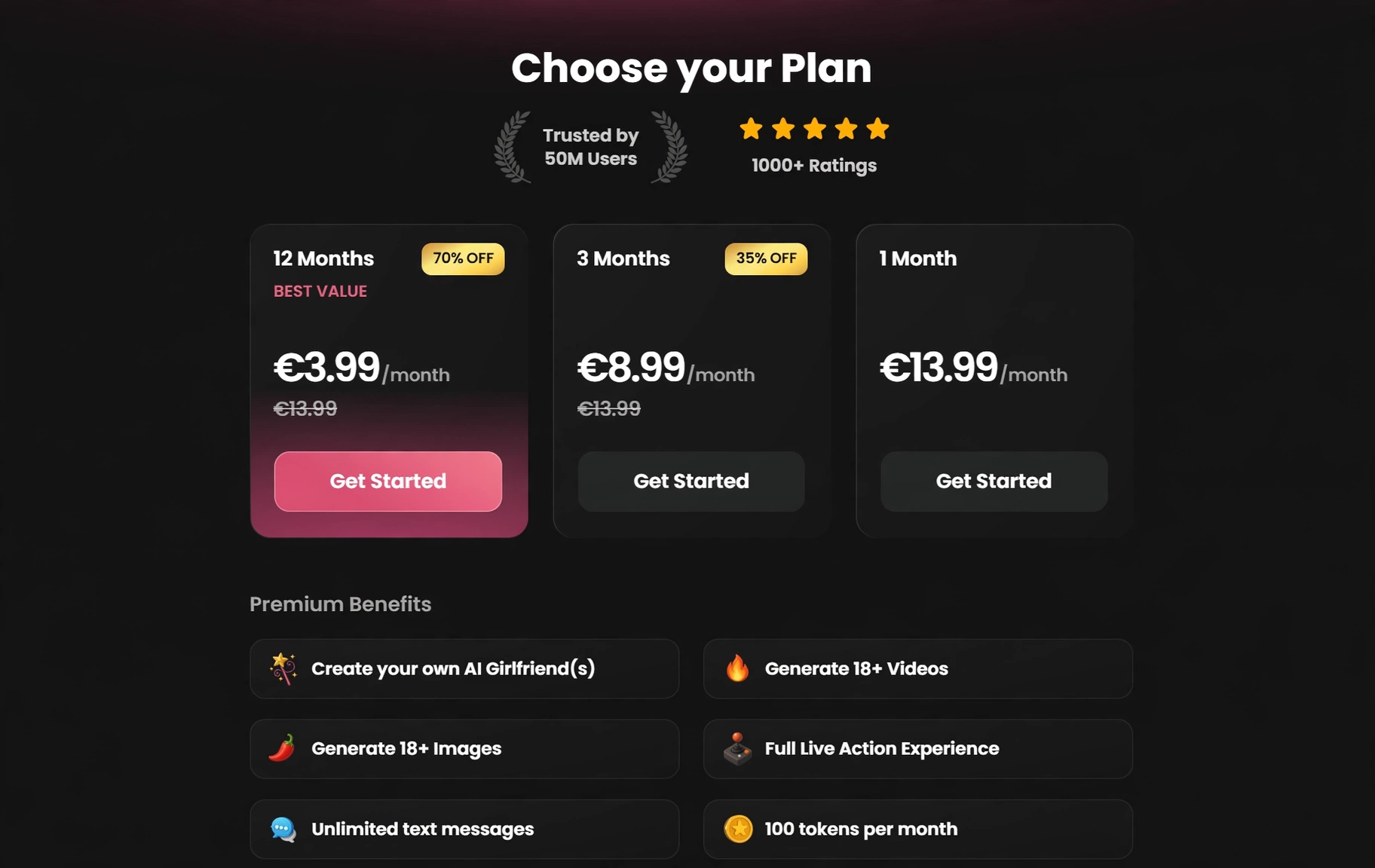 Candy AI pricing plans screenshot