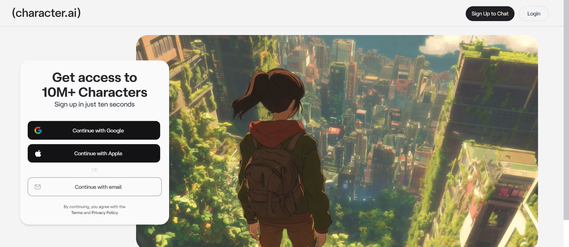 Character AI homepage screenshot