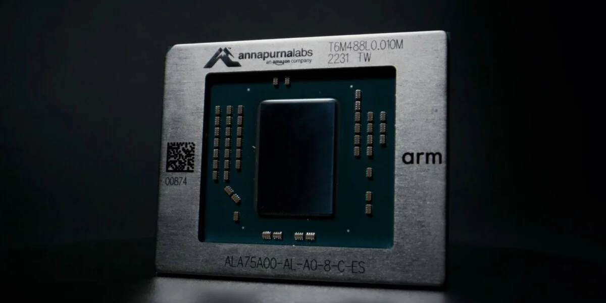 Close-up of a complex computer chip with glowing circuits.