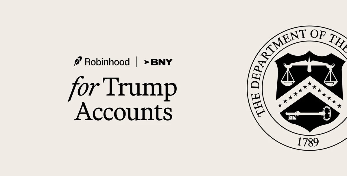 Robinhood and BNY logos side-by-side with a graphic representing financial growth.