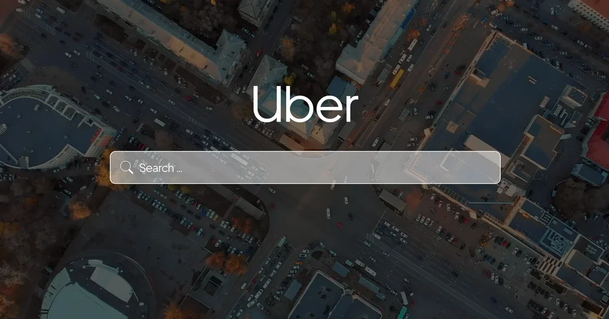 Illustration of a smartphone showing the Uber Eats app interface with a search bar.