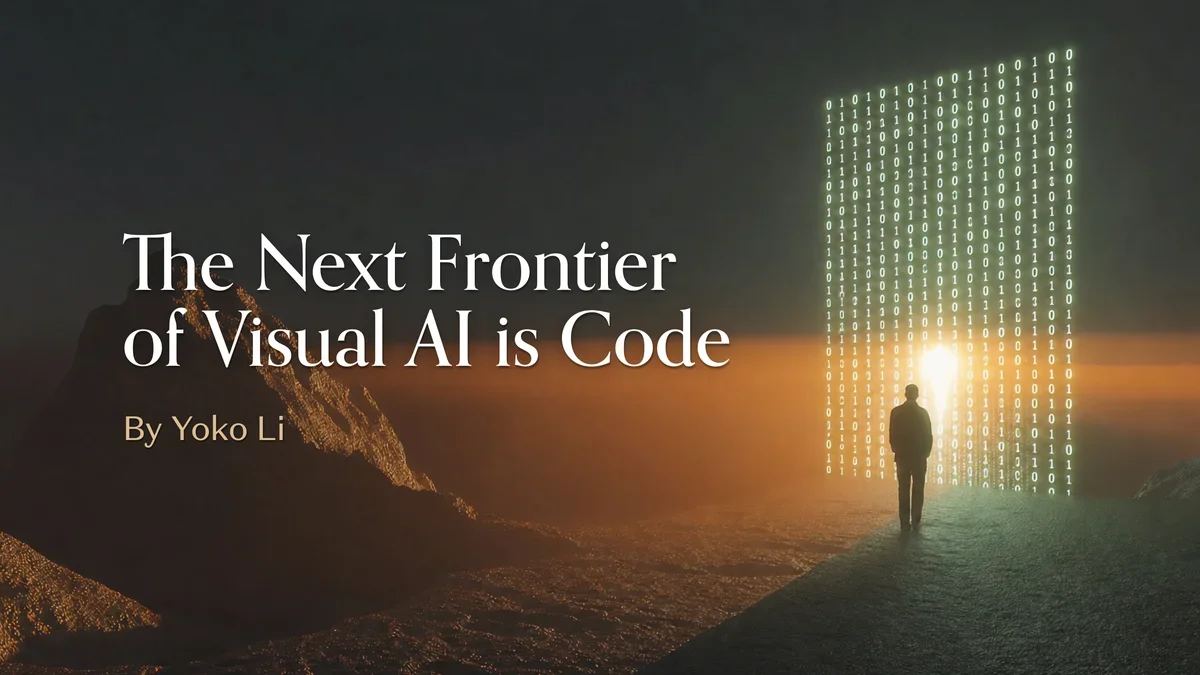 Abstract visualization of AI code generation with connecting nodes and code snippets.