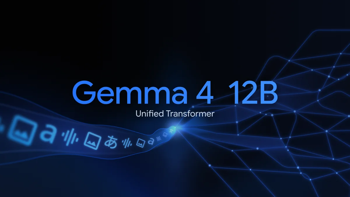 Illustration representing Google's Gemma 4 12B AI model processing multimodal data.