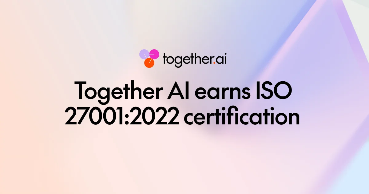 Together AI logo with ISO 27001:2022 certification badge