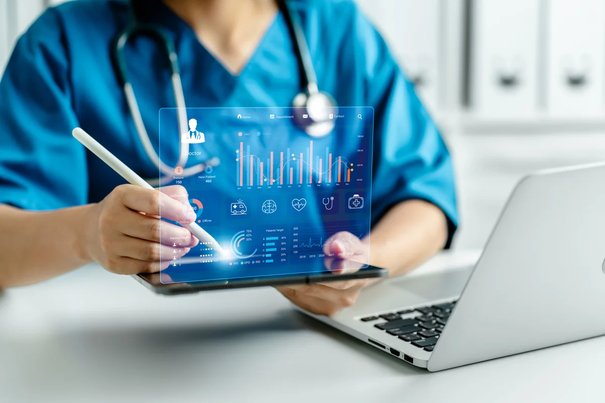 Abstract representation of AI agents interacting with healthcare data networks.