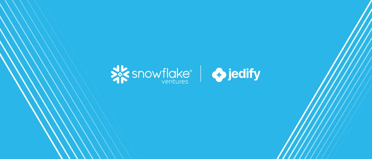 Snowflake Ventures logo alongside Jedify logo, symbolizing investment in AI technology.