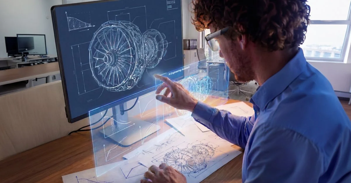 Abstract visualization of interconnected data nodes representing AI engineering transformation.