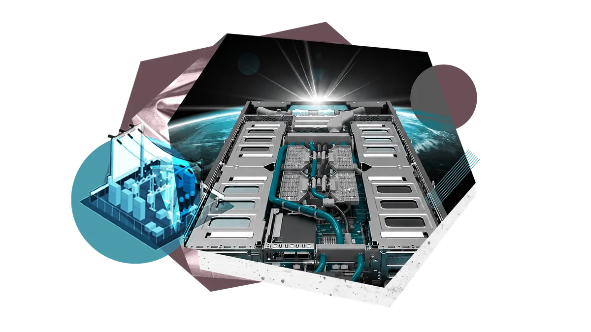 Diagram showing the AI data center stack with six key areas of opportunity identified by Bessemer Venture Partners.