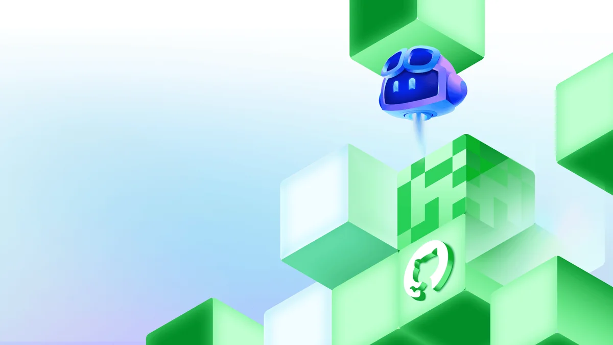 Illustration of the Qubot AI agent interface within GitHub's ecosystem.