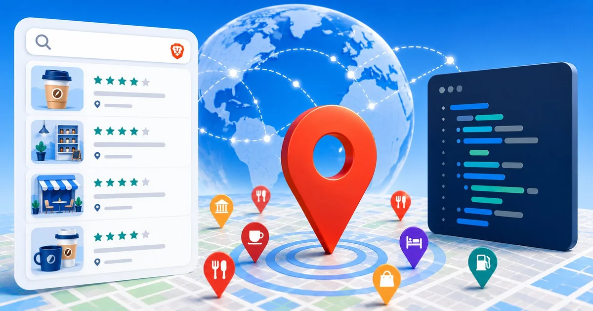 A comparison chart showing Brave Place Search API pricing vs. Google Maps API pricing, highlighting the significant cost difference.