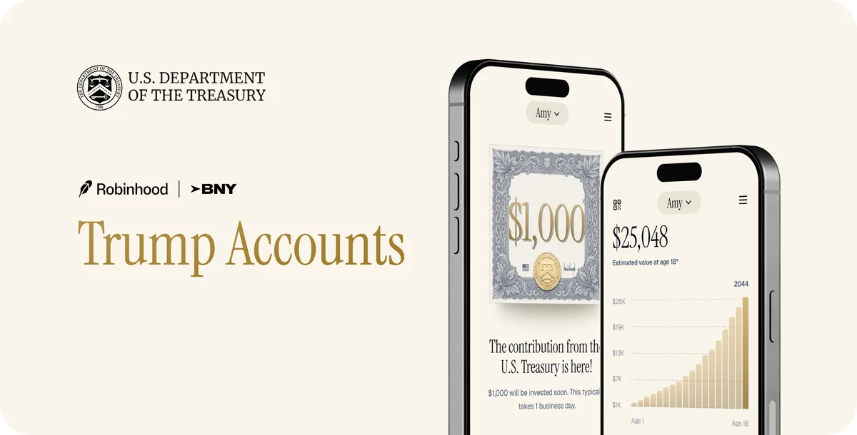 Image of a stylized graphic representing financial growth and a child's future with Trump Accounts branding.