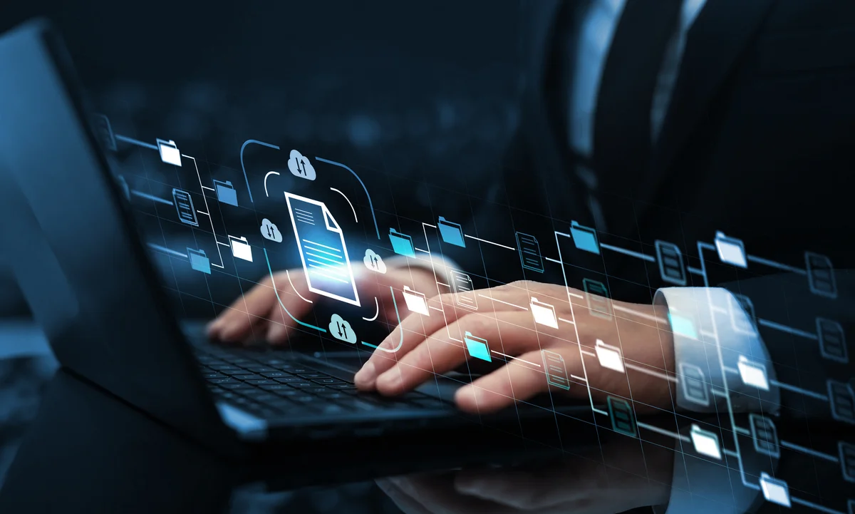 Abstract image representing interconnected data streams and cloud technology.