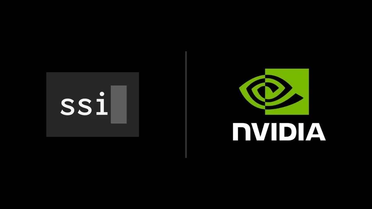 Ilya Sutskever and Jensen Huang figures shaking hands with NVIDIA and SSI logos.