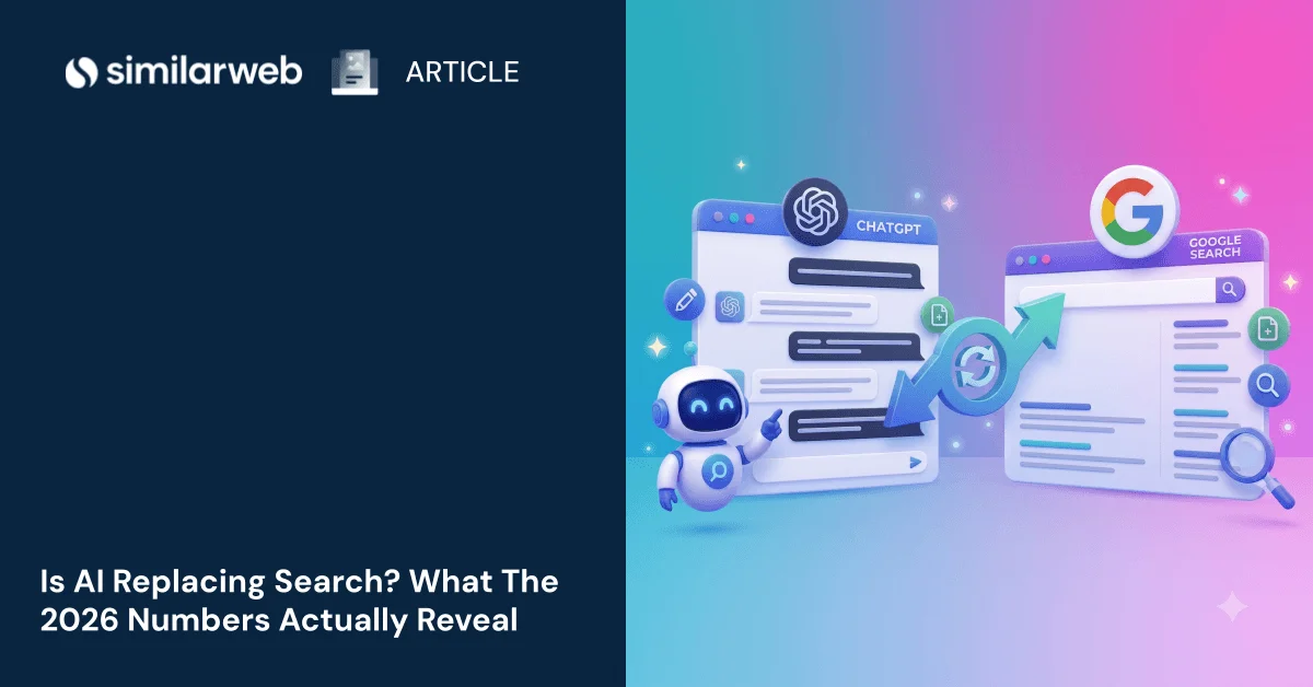 Infographic showing AI usage growth and stable search engine overlap.
