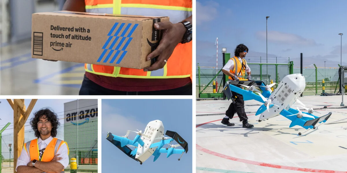 Amazon MK30 drone preparing for delivery at the Prime Air facility in Darlington, England.