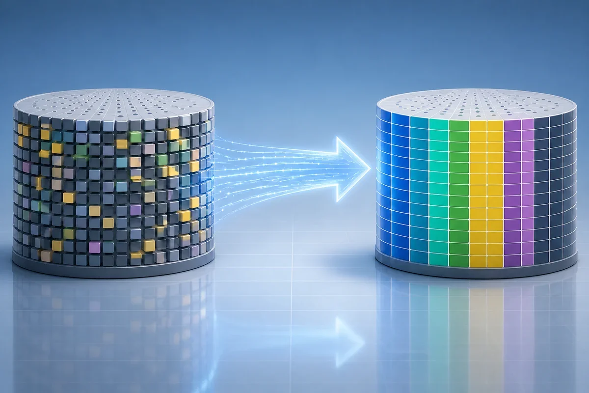 Diagram showing contrasting analytics vs export workload file scanning patterns in a Hudi table.