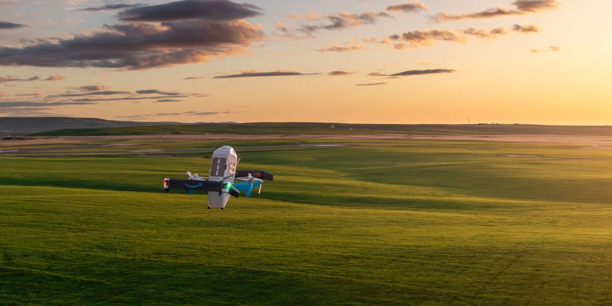 Amazon Prime Air drone delivering a package