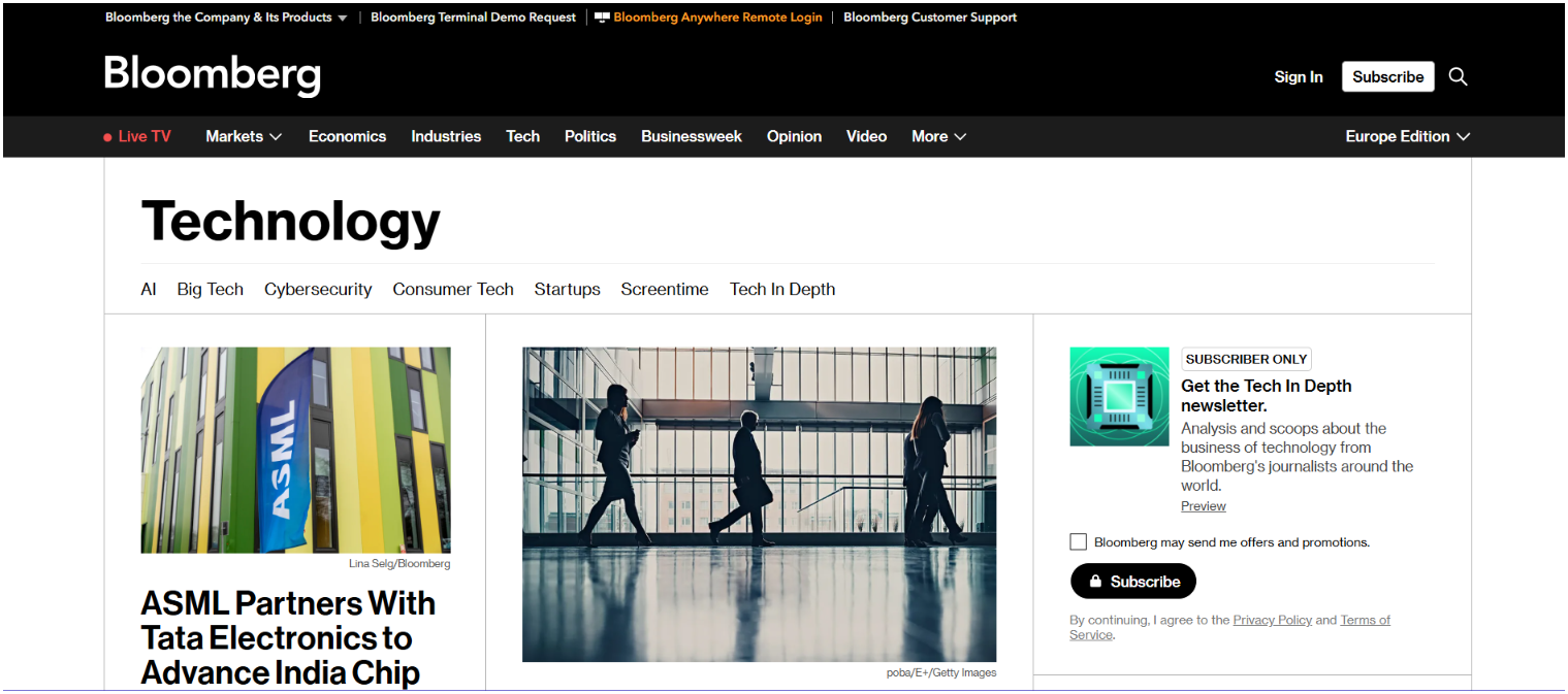 Bloomberg Technology homepage