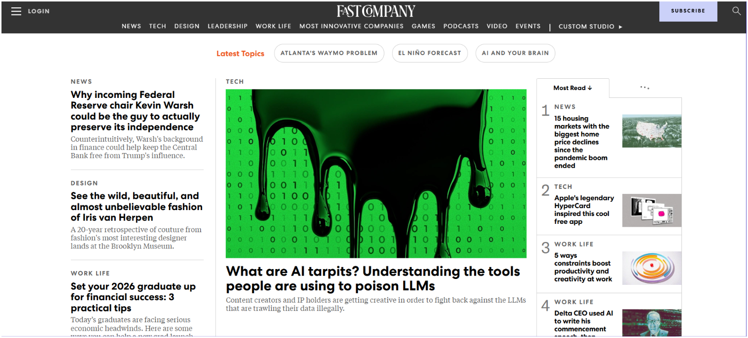 Fast Company homepage